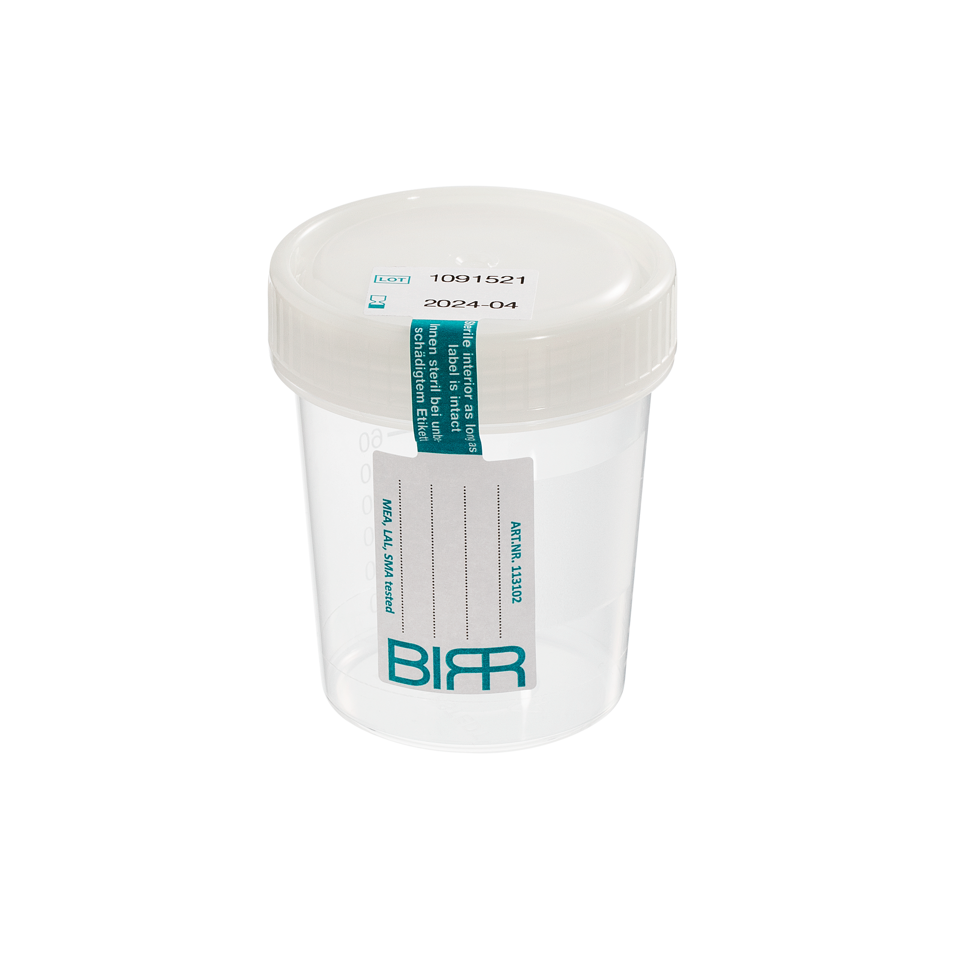 BIRR 100mL Semen Collection container with label seal