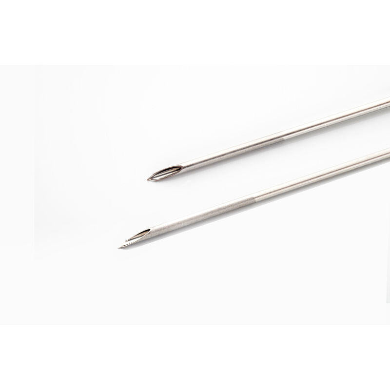 Kitazato Dual Lumen needle echogenic etching tip front
