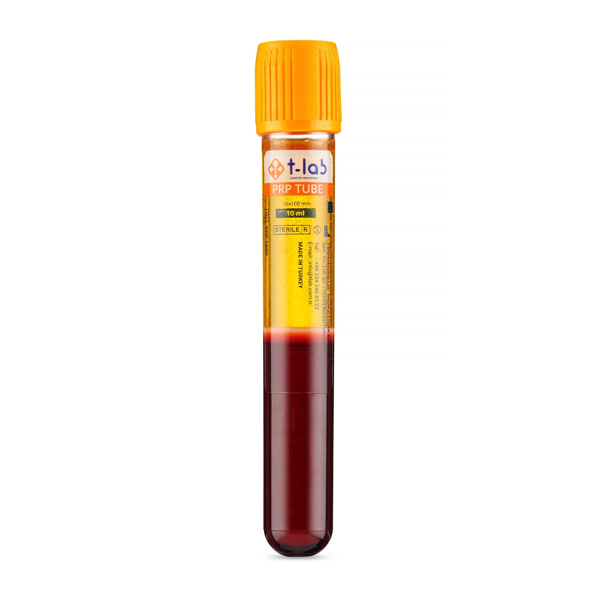 Platelet Rich Plasma, PRP tube from T-Labs, blood filled