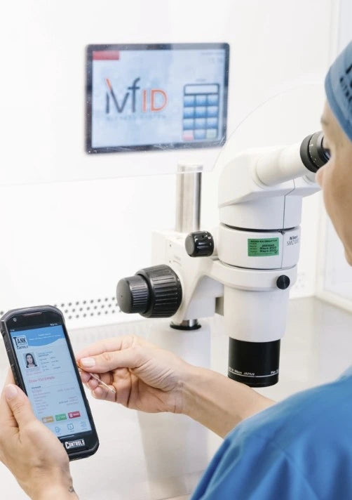 Tank Controls Reader device for cryo-storage being used by IVF Embryologist 