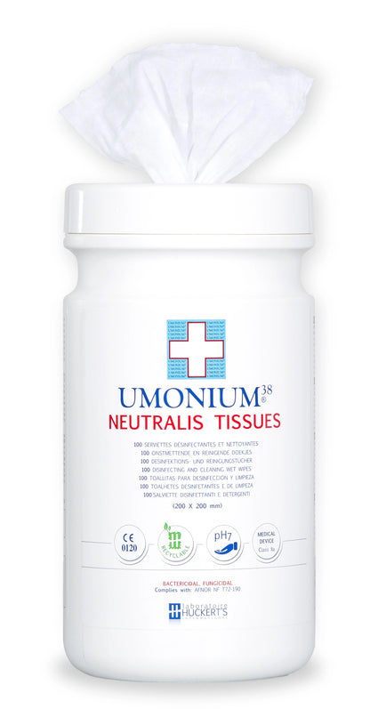 Umonium38 Neutralis Tissues 100 wipes per tub manufactured by Huckerts Laoratoire