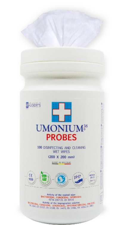 Umonium38 PROBE wipes - Tub of 100 High-Level Disinfectant Wipes for Ultrasound Probes